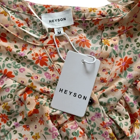 Heyson Peach Floral Button Down Long Sleeve Blouse Size Medium NWT - Picture 6 of 10